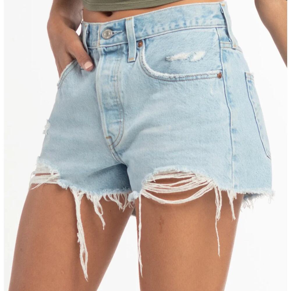 Levi’s 501 Original Denim Shorts W28 High Rise Distressed Cutoff Light Wash New